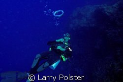 Dive Master signal , asend to safety stop. by Larry Polster 